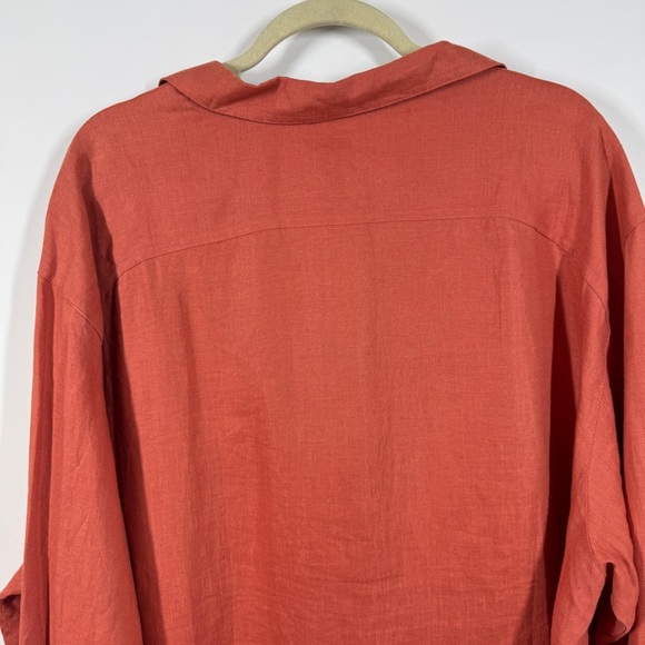 Maggie T Women's Rust Orange 100% Linen Lagenlook Tunic V-Neck Blouse Size 20 - Picture 3 of 12